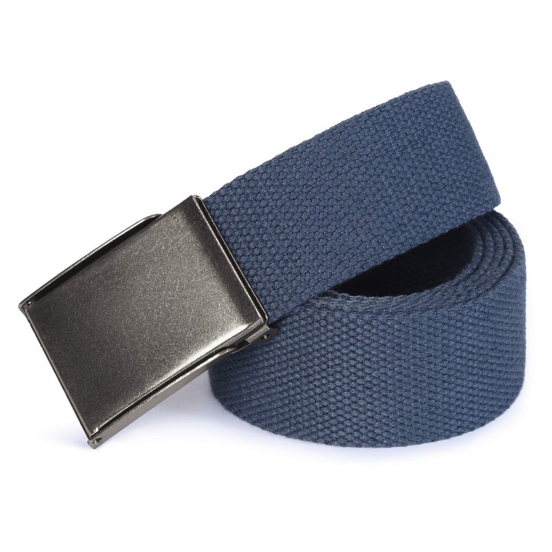Mile High Life Canvas Web Belt | Cut to Fit Up to 52" | Flip-Top Matte Silver Nickel Buckle (Navy) - Image 2